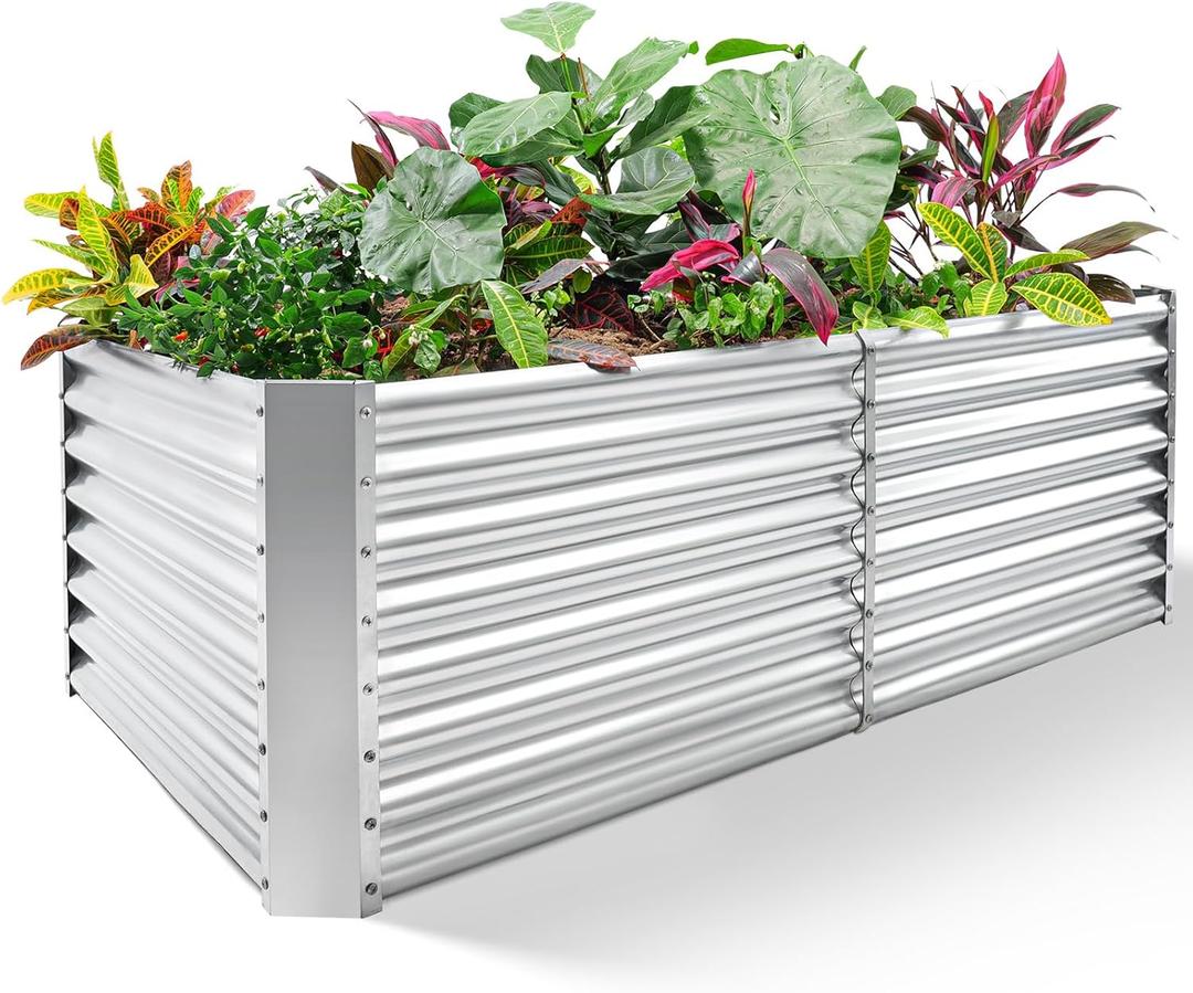 Land Guard 842 ft Galvanized Raised Garden Bed Kit, Galvanized Planter Raised Garden Boxes Outdoor, Large Metal Raised Garden Beds for Vegetables. (1-Silver)