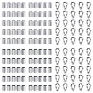 100Pcs 1/8" Aluminum Crimp Loop Sleeves and 50Pcs M3 Stainless Steel Thimble for Wire Rope Crimping Tool