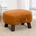 LUE BONA Small Curved Foot Stool with Handle, Whisky Brown Velvet Footstool and Ottomans, Modern Foot Rest with Wooden Legs, Step Stool with Padded Seat for Couch, Living Room