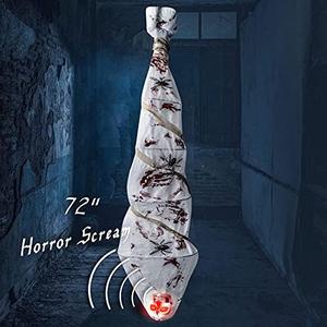 Cocoon Corpse Scary Halloween Decorations Hanging Decor Creepy Corpse Props Lighted Realistic with Led Skull Eyes Spooky Sound, Haunted House Props for Indoor Outdoor Home Hallomas Party 72 Inches