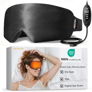 Silk Heated Eye Masks for Dry Eyes: Warm Compress for Tired Eyes Sinus Stye Eye Treatment - Stable Electric Moist Heating Pad for Sleep & Travel- FSA&HSA Eligible,USB Powered(Black)