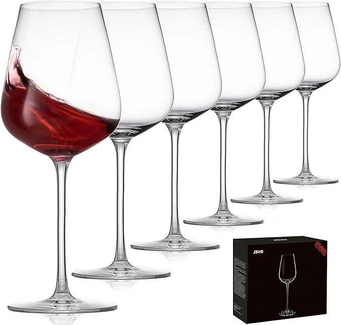 JBHO Hand Blown Bordeaux Wine Glasses  Set of 618 Ounce  Great Gift Packaging  Red Wine Glasses LeadFree Premium Crystal Clear Glass