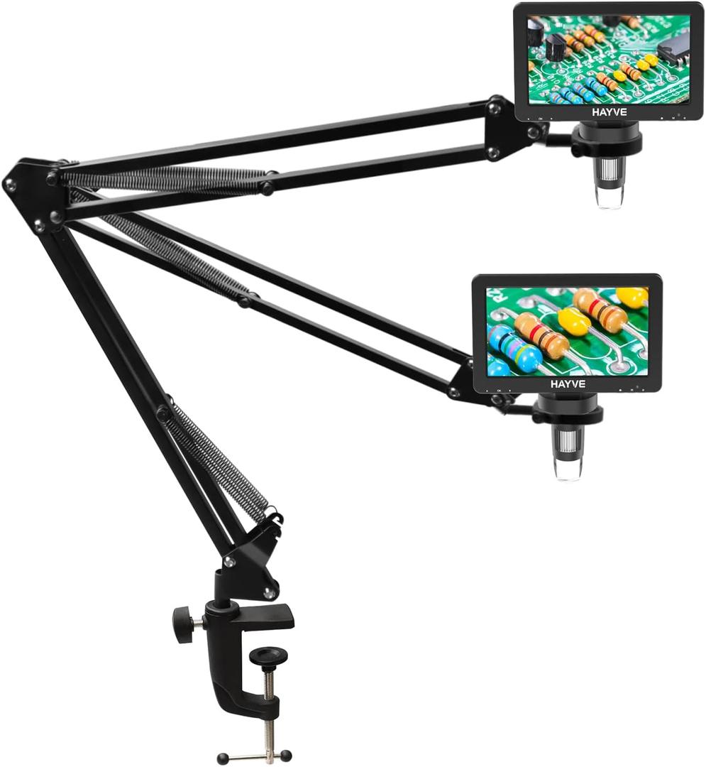 Hayve Microscope Arm StandAdjustable Metal Bracket with Clamp and Grommet BaseCoin Microscope Mount Compatible with Model DM4 DM9 MS1 MS3& Most 4.3'',7'' Digital Microscopes (1.37inch(for DM9-H))