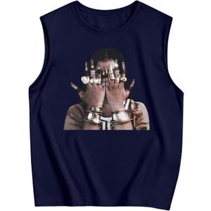 RoseSeek Summer Retro Graphic Tank Top Hippop Streetwear Y2K Tees (Blue, S)