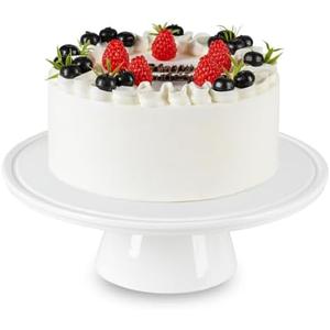 Ceramic Cake Stand, 11 inches Cake Stand for Party, Round Dessert Stand, 2 in 1 Ceramic Cake Holder, Cake Plate with Dessert Display, Cheese Board, White Cupcake Stand for Kitchen, Party, Birthday