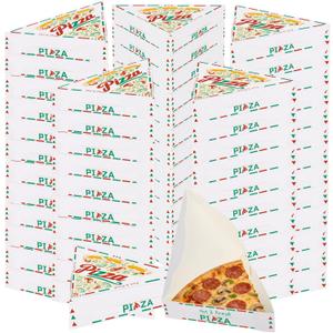 200 Pack Pizza Slice Boxes Disposable Single Pizza Slice Storage Container with Colorful Print 9.3 x 9.1 x 1.8 Inch Paperboard Triangle Food Boxes Tray Holder for Birthday Wedding Party