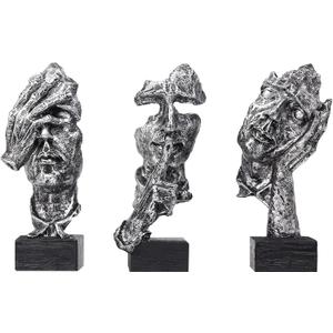 aboxoo Large Size 3 Pcs Thinker Statue, Silence is Gold, See No Evil Hear No Evil Speak No Evil Statues, Modern Resin Sculptures Decor for Living Room, Home, Office Study (Silver)