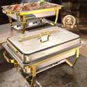 Chafing Dishes for Buffet 2 Pack, 9QT [Elegant Gold and Silver Colors] Stainless Steel Chafing Dish Buffet Set [Sturdy and High Grade] Chafers and Buffet Warmers Sets for Any Party with Complete Set