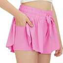 Shorts Butterfly Shorts for Kids with Pocket 2-in-1 Athletic Shorts Running Shorts for Girls, Pink & Purple, M