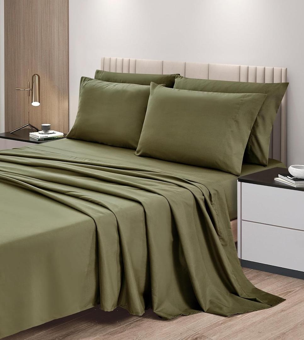 Chezmoi Collection 4-Piece Olive Green Sheet Set Twin - Extra Soft Breathable Brushed Microfiber Bed Sheets with 15" Deep Pocket & 2 Pillowcases