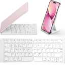 Samsers Foldable Bluetooth Keyboard - Portable Wireless Keyboards with Stand Holder, Rechargeable Full Size Ultra Slim Folding for iOS Android Windows Smartphone Tablet and Laptop, White-Pink (BT x 1)