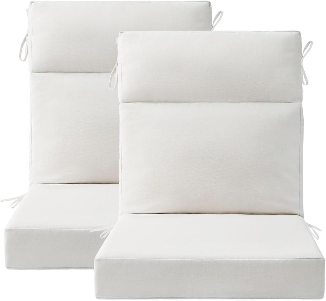 Outdoor High Back Chair Cushion Seat Pads, 2-Pack 44 x 21 Inch Water-Repellent & Fade-Resistant Patio Furniture Cushions with Ties for Adirondack, Rocking Chairs, Linen (44"x21", Linen)
