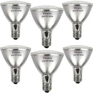 Vinaco PAR30 Long Neck Halogen 60W 120V, Long Lasting 6 Pack PAR30L Flood Light Bulb, PAR30 Dimmable, High Output 1000LM with PAR 30 E26 Warm White 2800K Indoor Outdoor PAR30LN