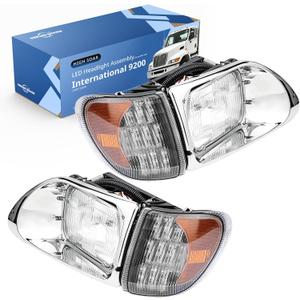 High Soar LED Headlights Assembly for International 5900 9200 9400,Headlamp Front High and Low Beam Turn Signal Projector Replacement Left and Right(A Pair)