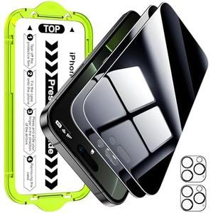 Esanik [2+2 Pack for iPhone 16 Pro Privacy Screen Protector – Anti-Spy Tempered Glass & Camera Lens Cover, Military-Grade 9H Hardness, Anti-Scratch, Flawless Fit Tray