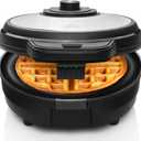 Chefman Anti-Overflow Belgian Waffle Maker w/Shade Selector, Stainless Steel, Temperature Control, Mess Free Moat, Round Nonstick Iron Plate, Cool Touch Handle, Measuring Cup Included