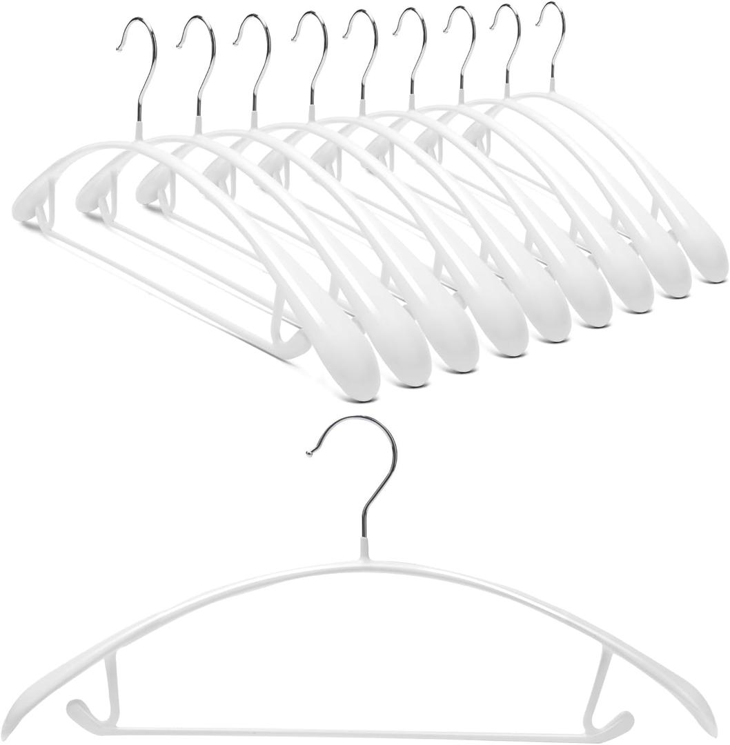 Nature Smile Non Slip PVC Coating Sweater Hangers,Dress Suit Coat Hangers,Wide Shoulder Bump Free Golf T Shirts Clothes Hangers (White Color 10 Pack)