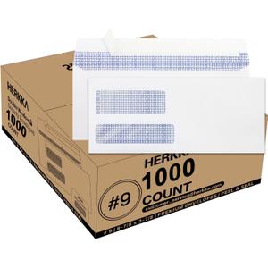 #9 Double Window Security Envelopes, HERKKA No.9 Double Window Business Envelopes Designed for QuickBooks Invoices and Business Statements - Number 9 Size 3 7/8 Inch X 8 7/8 Inch - 24 LB - 1000 Pack