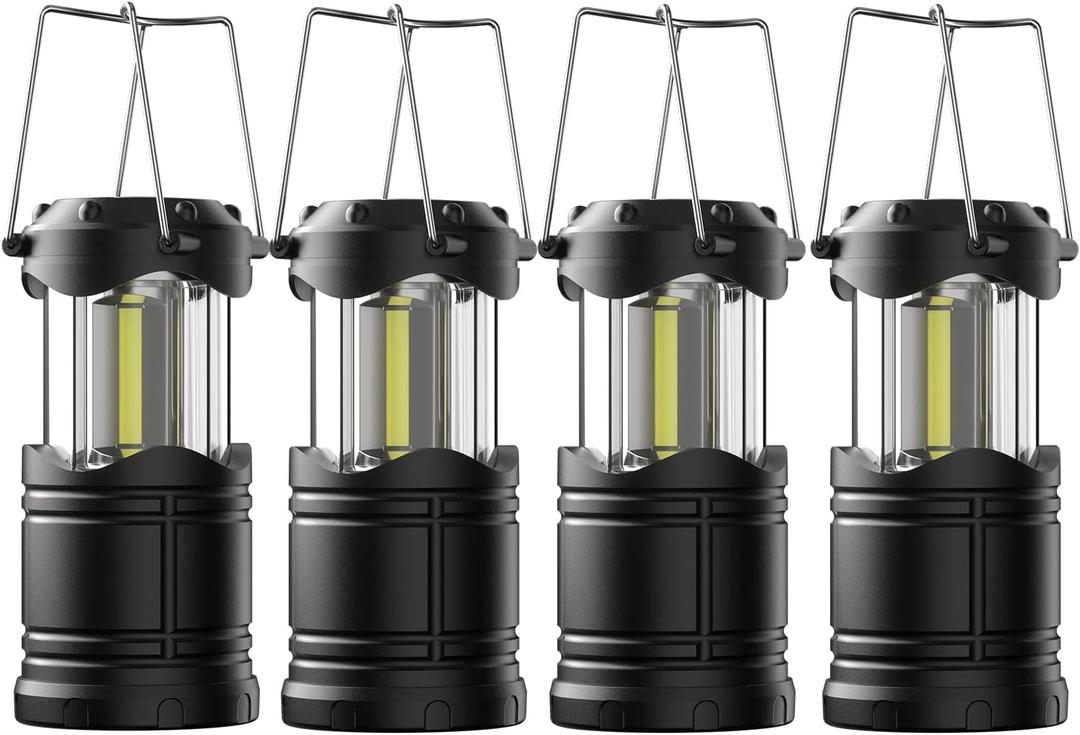 Lichamp LED Camping Lantern, 4 Pack Battery Powered Flashlight for Power Outages, Portable Collapsible Hanging Light Essential for Home, Outdoor, Emergency Lamp Survival Kit Gear for Hurricane, Black