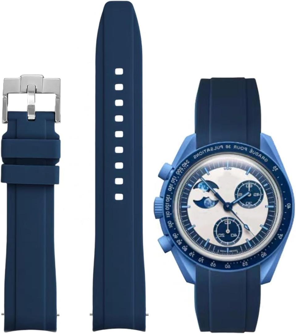 Quick Release Silicone Bands Compatible with Omega X Swatch Moonswatch Watch 20mm Curved No Gap Premium Silicone Rubber Strap Watch Replacement Band Men Women