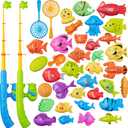 Magnetic Fishing Pool Toys Game for Kids Toddlers, Water Table Bathtub Toy with Pole Rod Net Plastic Floating Fish, Water Bath Pool Outdoor Toys for Kids Toddlers Baby Age 3 4 5 6 Year Old