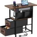 Small Side Table with Charging Station, Narrow Nightstand Bedside Tables with Storage Pocket for Living Room Bedroom, Sofa End Table with USB Ports and Power Outlets for Small Spaces (Rustic Brown)