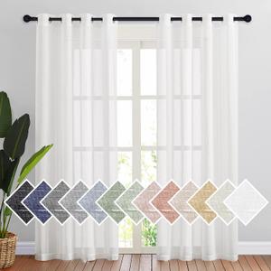 NICETOWN White Sheer Linen Curtains for Living Room 84 inch Length 2 Panels Set, Grommet Semitransparent Balance Privacy & Light Vertical Flax Sheer Drapes for Bedroom, W52 x L84 (52"W x 84"L (Pack of 2))