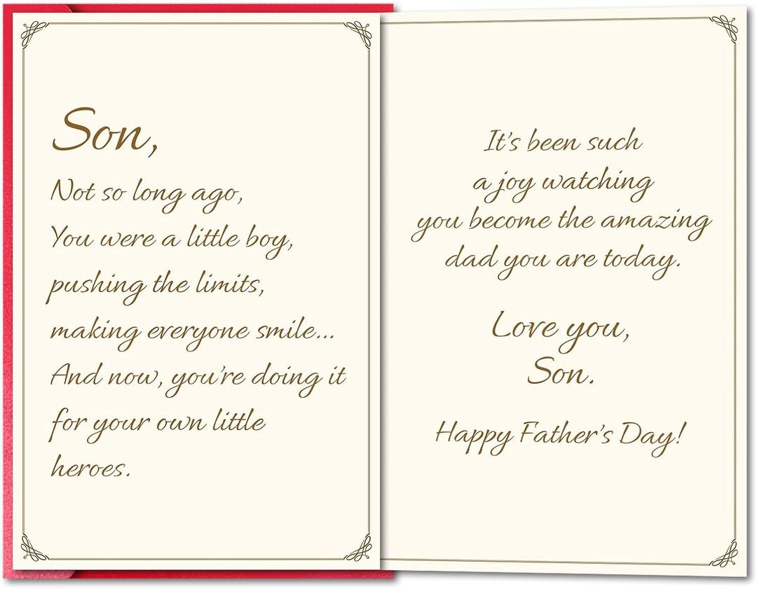 2 x Double-Sided Father's Day Card for Son from Mom Dad, Heartfelt New Dad Father's Day Card for Son, Blank Inside, 8" x 5.3"