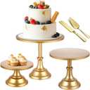 5 PCS Gold Cake Stand Set with Gold Pedestal Cake Stand and Cake Cutter Pie Spatula, Dessert Table Display Set for Wedding, Party, Birthday, Baby Shower, Event Bridal Celebration