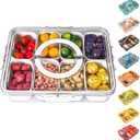 Dingerjar Divided Serving Tray with Lid and Handle - Snackle Box Charcuterie Container for Portable Snack Platters - Clear Organizer for Candy, Fruits, Nuts, Snacks - Perfect for Party, Entertaining (White)