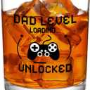 2 x New Dad Gifts, Dad Level Unlocked Whiskey Glass, Fathers Day Gift for New Father Men Husband Him from Wife Son, First Time Daddy Soon to Be Gifts, 10Oz (Transparent)