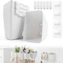 4 Pack Rolling Cart Accessories, White Craft Cart Cup Holder and 6 Hooks for Utility Carts Accessories, Adhesive Kitchen Cabinet Door Storage, Space-Saving Wall Mount Organizer for Bathroom, Office