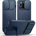 SURITCH for iPhone 14 Pro Max Case with Magnetic Camera Slide Cover and Adjustable Kickstand, Compatible with MagSafe, Shockproof Bumper Case Slim Protective Cover 6.7 Inch, Blue