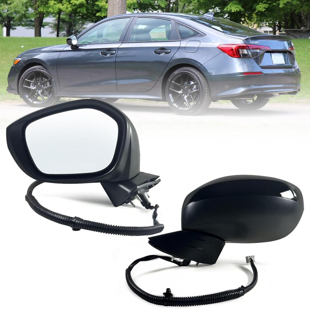 Left Driver side Mirror Fits 2022 2023 2024 2025 HONDA CIVIC Sedan/Hatchback With Power Glass, Manual Folding, Match to Crystal Black Pearl Replace HO1320350 (3 Pins)