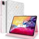 iPad Pro 11 Inch Case 2022/2021/2020/2018, Cute Crown Bling Diamond PU Leather Smart Auto Sleep/Wake Stand Shockproof Cover for iPad Pro 11 Inch, White