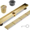Linear Shower Drain 36 Inch, Brushed Gold 304 Stainless Steel Rectangular Shower Drain, 51L/Min Fast Drainage Floor Linear Drain, US Standard CUPC Certified, Zirconium Gold, SD-108-36ZG