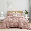 104x90 Ruffled Comforter Set with 2x20x36 Pillowcases Cozy Warm Bedding Set for Room Decor Blush Pink Breathable Quilted Comforter Set for Family, King Size