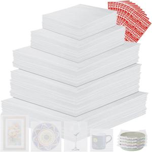 400PCS Moving Packaging Supplies,300 Cushioning Foam Pouches and Sheets,4 Sizes(16"x12",12"x12",12"x7.8",7.8"x7.8") with 100 Fragile Stickers,Packaging Foam Pouches for Protect Dishes Glasses Storage