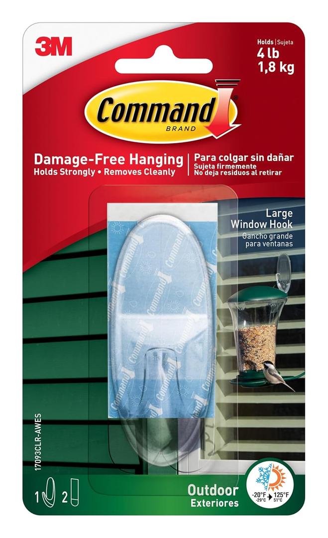 Command Outdoor Large Clear Wall Hooks, 1 Hook and 2 Command Strips, Damage Free Hanging Wall Hooks for Hanging Christmas Decorations with Weather Resistant Strips, Holds up to 4 lb (Transparent)
