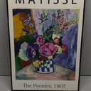 Framed Canvas Print Wall Art The Peonies, 1907 Famous Paintings By Matisse Colorful Peony Flower Illustration Canvas Print Artwork for Living Room, Bed Room, Office - 16x24 in Black Framed (24L" x 16W", J1-Black Framed)