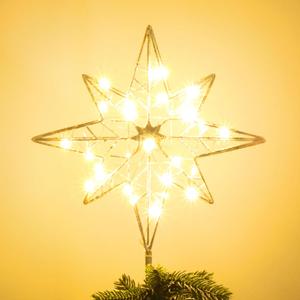 Hogardeck Christmas Tree Topper, Glittered Gold 8-Point Star Tree Topper for Christmas Treetop, 30 LED Timer Sparkling Tree Toppers Christmas Tree Decorations