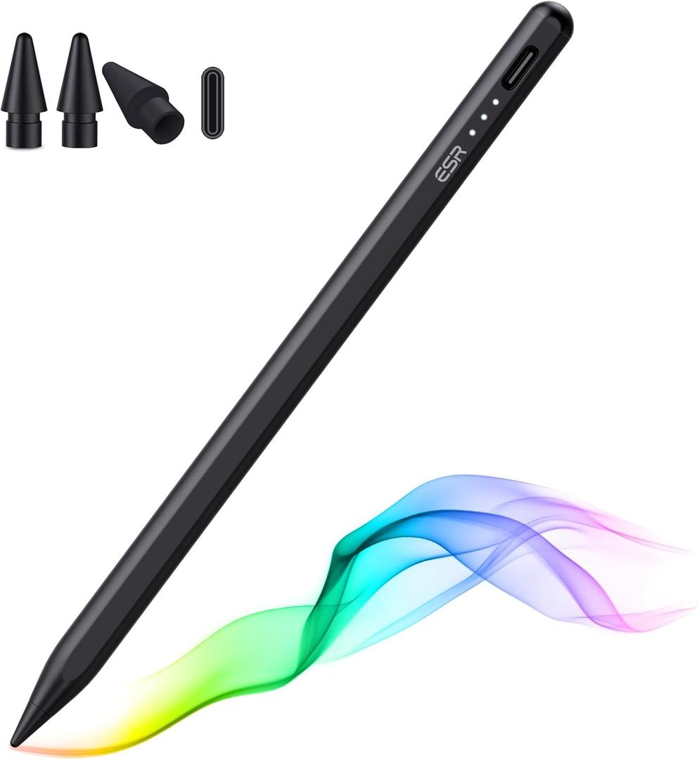 ESR Pencil (1st Generation) for iPad 2018-2025, Tilt Sensitivity, Palm Rejection, Compatible with iPad 11th(A16)/10th Generation,Air 11"/13", Pro 11"/12.9"/13",Mini 6/5, Black