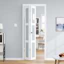 Bifold Doors for 28"80" Opening, Preassembled White Frosted Glass Folding Barn Door, Sliding Interior Wood Panel Closet Bifolding Door with Concealed Hardware Kit Included (27-1/2''x78-3/4''(fit opening 28''x80-3/4''))