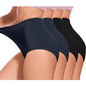4Pack Women's High-Waist Light Tummy Control Girdle Panties Full Coverage Underwear Ladies Panties for Women (2black+2navy)