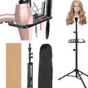 ZQIAN BEAUTY 50 Inch Metal Wig Stand, Adjustable Wig Head Stand, Mannequin Head Stand for Cosmetology Hairdressing, Wig Stand Tripod with Tool Tray (Black, Mannequin Head Not Included)