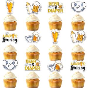 Kreatwow Beer Baby Shower Decoration 36Pcs Beer And Diaper Decoration Cupcake Toppers Cake Decoration A Baby Is Brewing Baby Shower Feeding Bottle Beers Party Cake Picks for Pregnancy Celebration