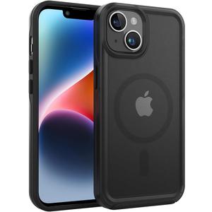 ArtsEvo Strong Magnetic for iPhone 14 Case and iPhone 13 Case, Compatible with MagSafe, 360 Military-Grade Protection, Slim Translucent Matte Phone Case, Black