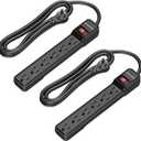 DEWENWILS 2-Pack 6-Outlet Power Strip Surge Protector, 6Ft Long Extension Cord, UL Listed, Low Profile Flat Plug, 15 Amp Circuit Breaker, 500 Joules, Wall Mount, Black