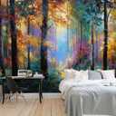 Autumn Forest Scenery Bedroom Peel and Stick mural-108"x157"
