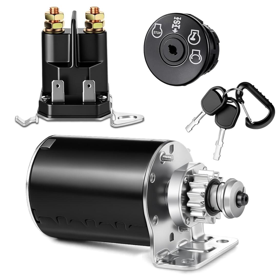 Threlaco 3 Pcs Starter Replacement Compatible with Briggs and Stratton 693552 14 Tooth Steel Gear 582042801 Starter Solenoid Lawn Mower Tractor Ignition Switch Compatible with Hus-qvarna/Ayp/Craftsman